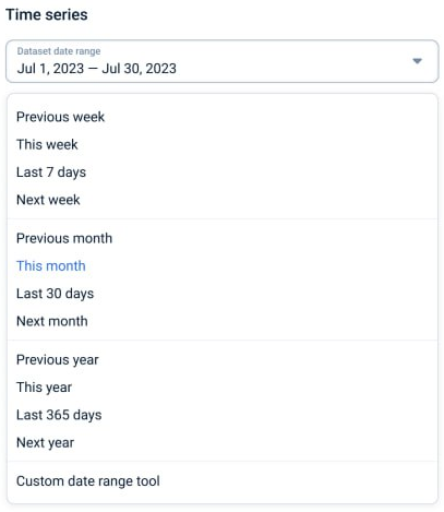 Dataset date range selection control
