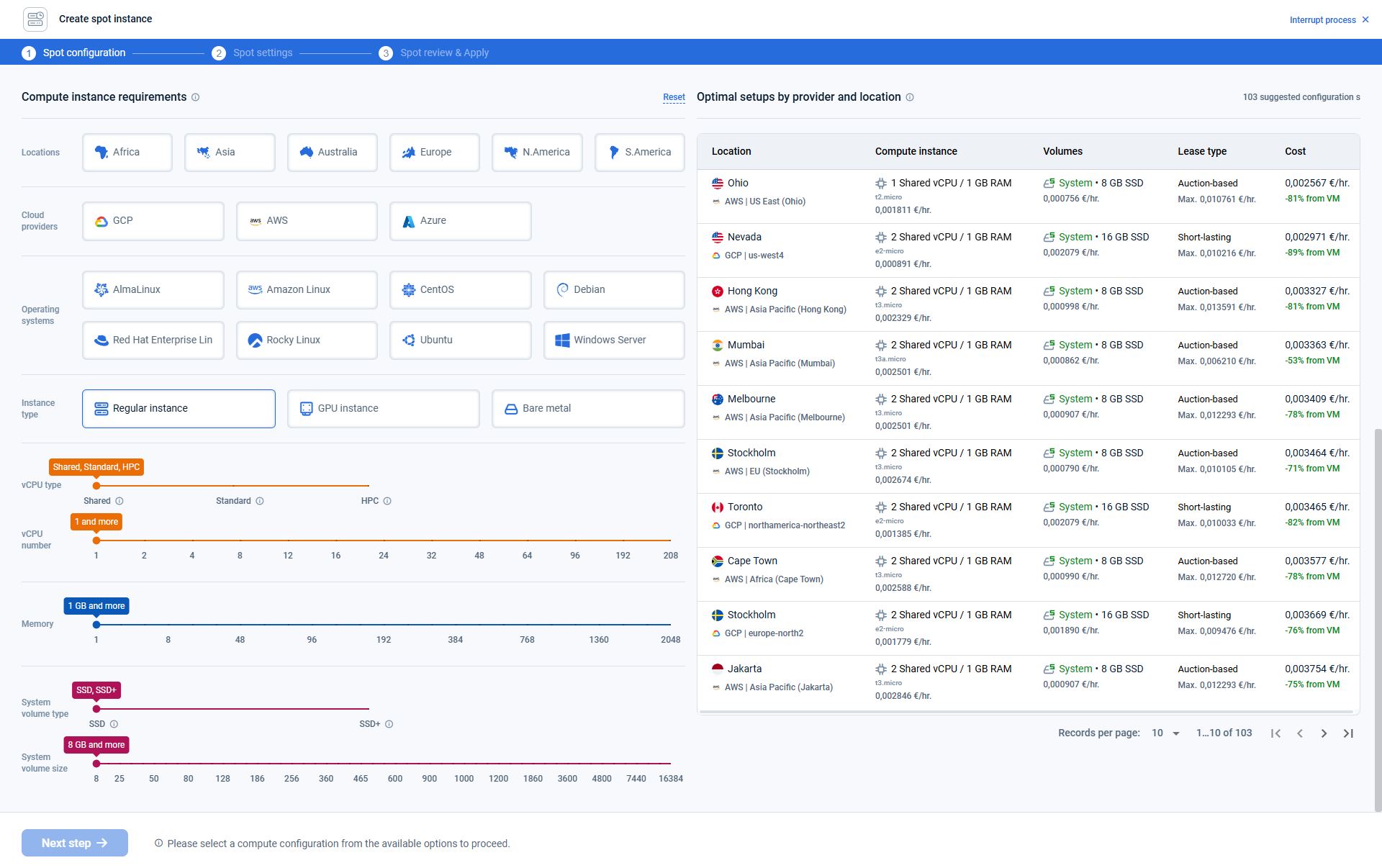 Step 1 - Filters and Spot instance configurations