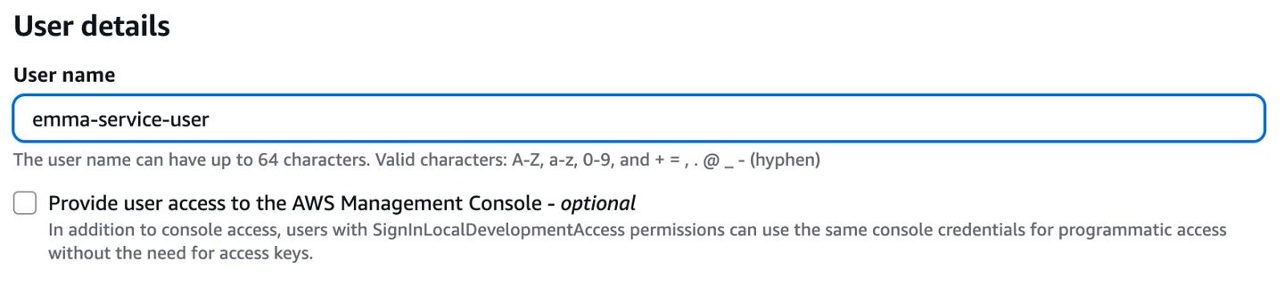 IAM Create user form