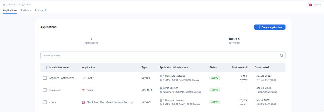All project application installations