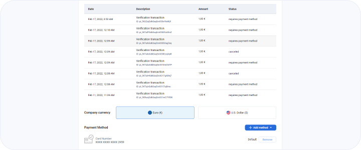 Billing management page
