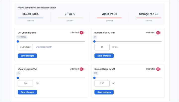 Set project costs and limits