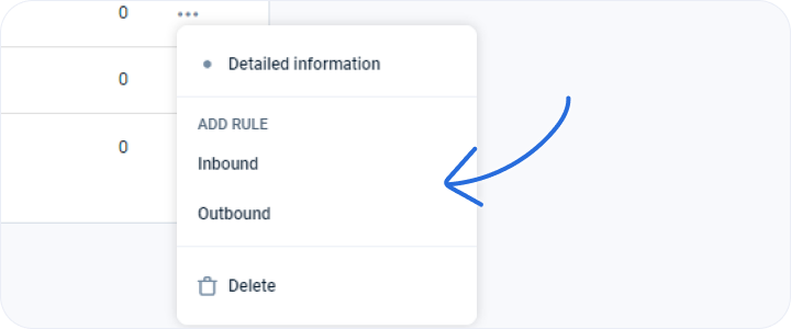 Launch a page to add inbound or outbound rules