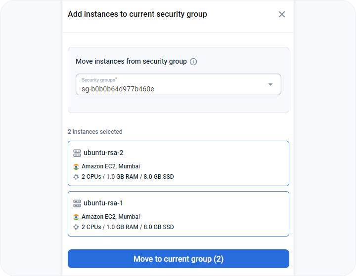 Move VMs from one security group to another