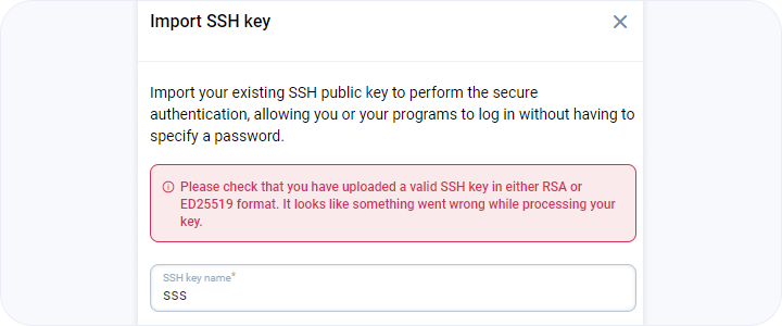 Wrong SSH key import attempt