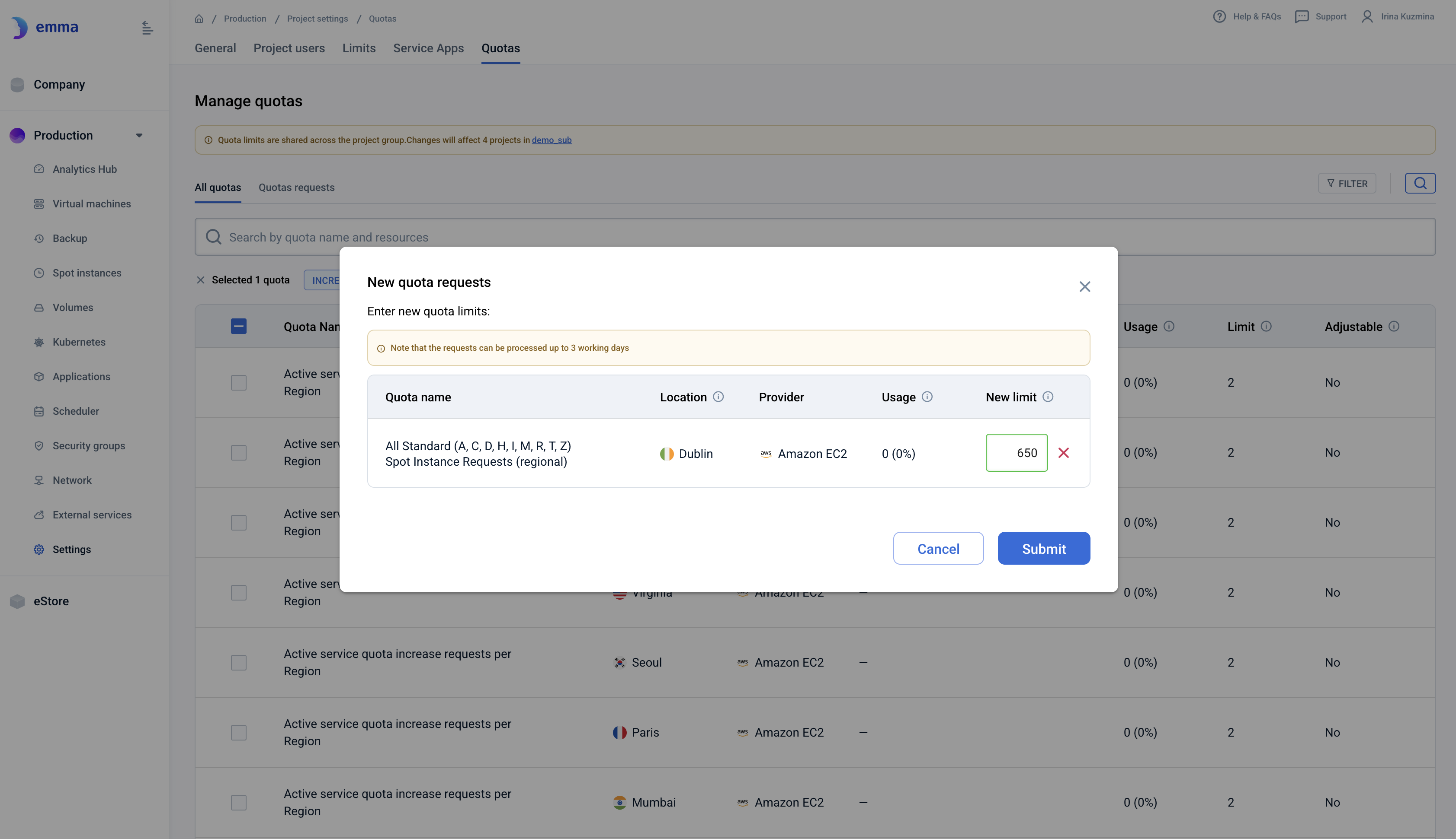 To unlock the "Submit" button, enter the new limit, which is greater than the current one